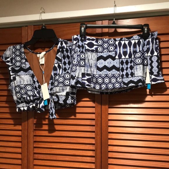 Bleu Rod Beattie Other - Rod Beattie Blue navy/white print bikini with skirt bottom. NWT.
